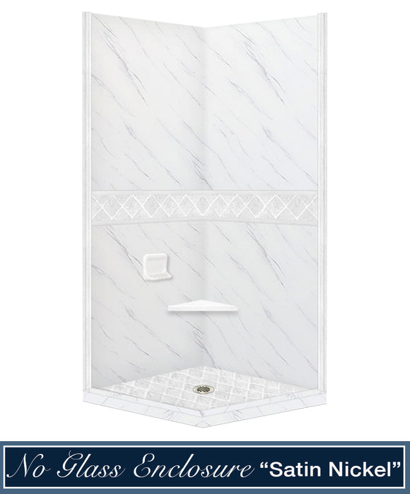 American Bath Factory Carrara Marble Diamond Corner Shower Enclosure Kit