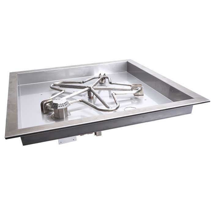 HPC Fire 36" On/Off Electric Ignition 24VAC Square Bowl Pan Fire Pit Insert 36SSEI-SQBL