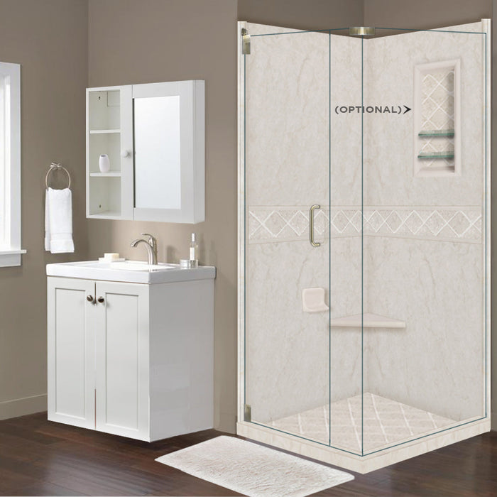 American Bath Factory Rafe Marble Diamond Corner Shower Enclosure Kit