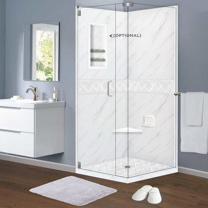 American Bath Factory Carrara Marble Diamond Corner Shower Enclosure Kit