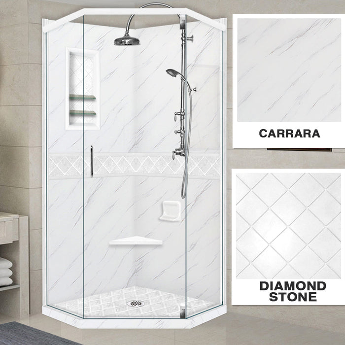 American Bath Factory Carrara Marble Diamond Neo Shower Enclosure Kit