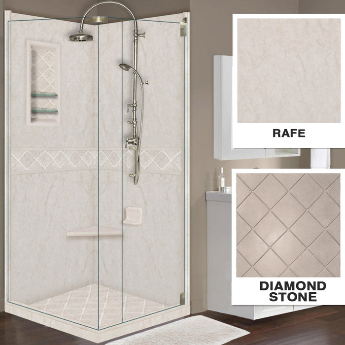 American Bath Factory Rafe Marble Diamond Corner Shower Enclosure Kit