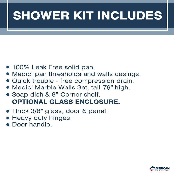 American Bath Factory Carrara Marble Diamond Corner Shower Enclosure Kit