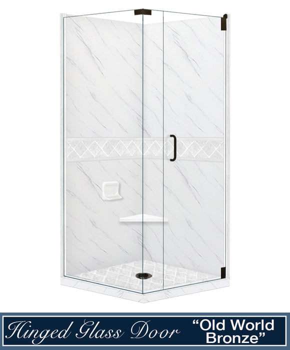 American Bath Factory Carrara Marble Diamond Corner Shower Enclosure Kit