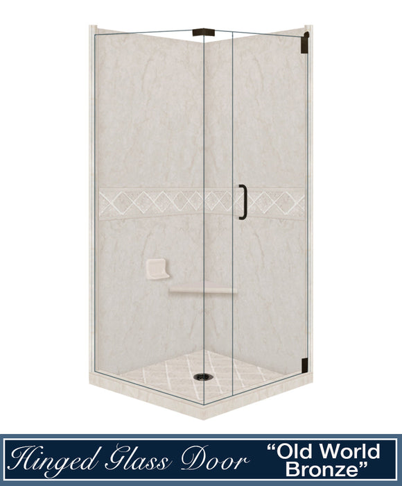 American Bath Factory Rafe Marble Diamond Corner Shower Enclosure Kit