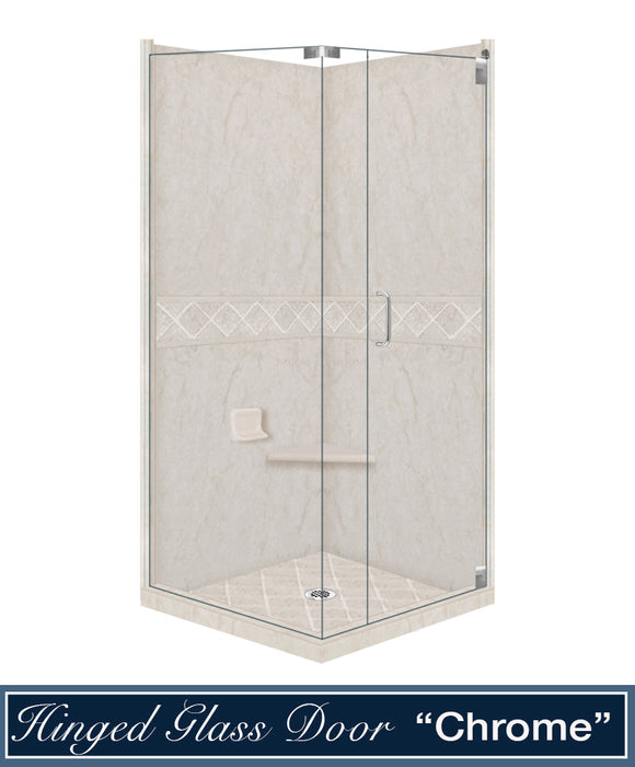 American Bath Factory Rafe Marble Diamond Corner Shower Enclosure Kit