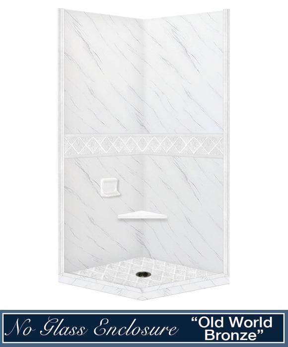 American Bath Factory Carrara Marble Diamond Corner Shower Enclosure Kit