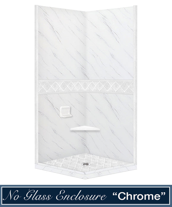 American Bath Factory Carrara Marble Diamond Corner Shower Enclosure Kit