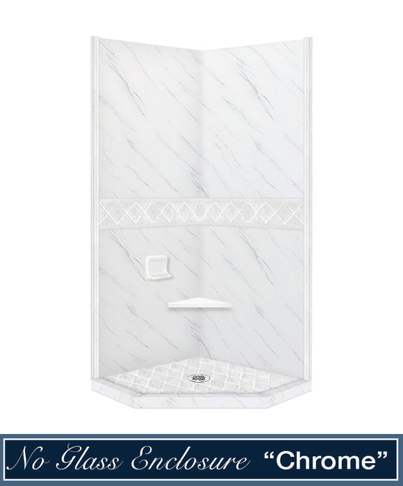 American Bath Factory Carrara Marble Diamond Neo Shower Enclosure Kit
